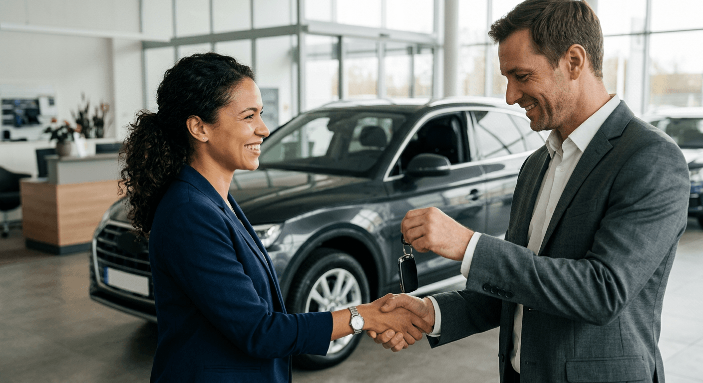 Customer receiving the keys to a new vehicle
