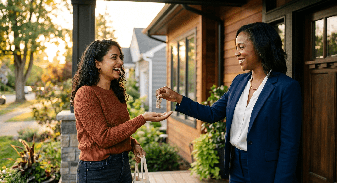 Agent handing house keys to a new homeowner