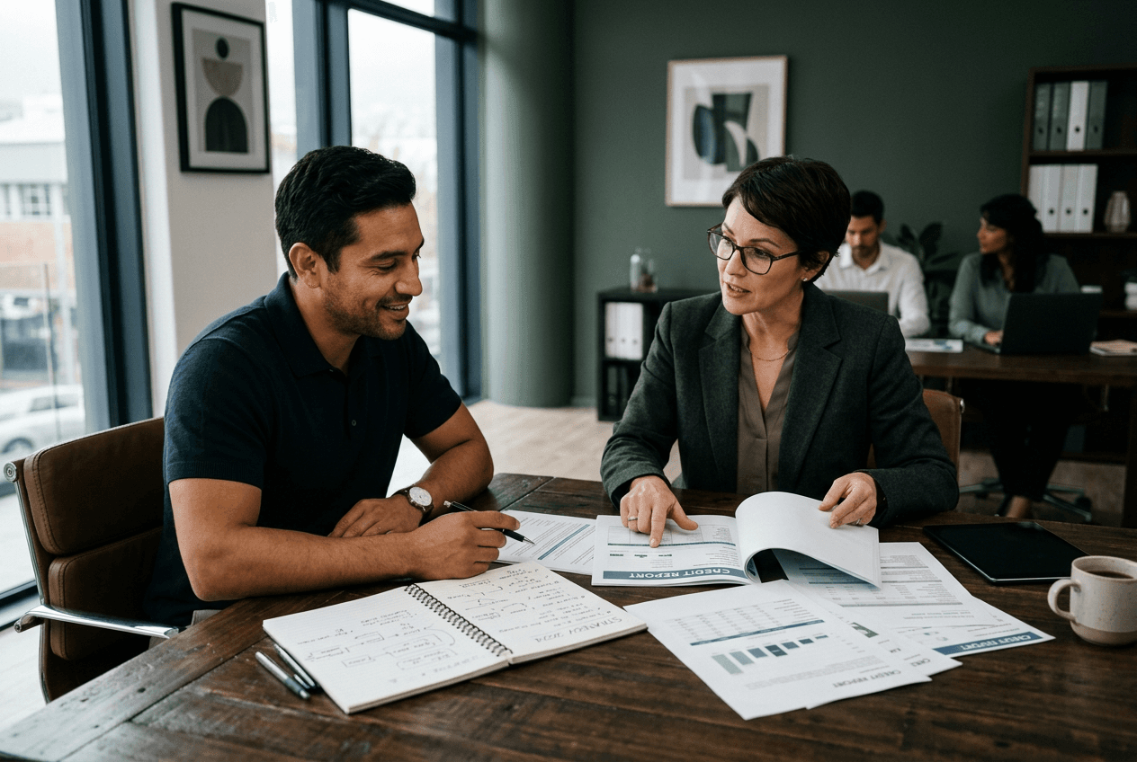 Advisor reviewing a credit report strategy with a client